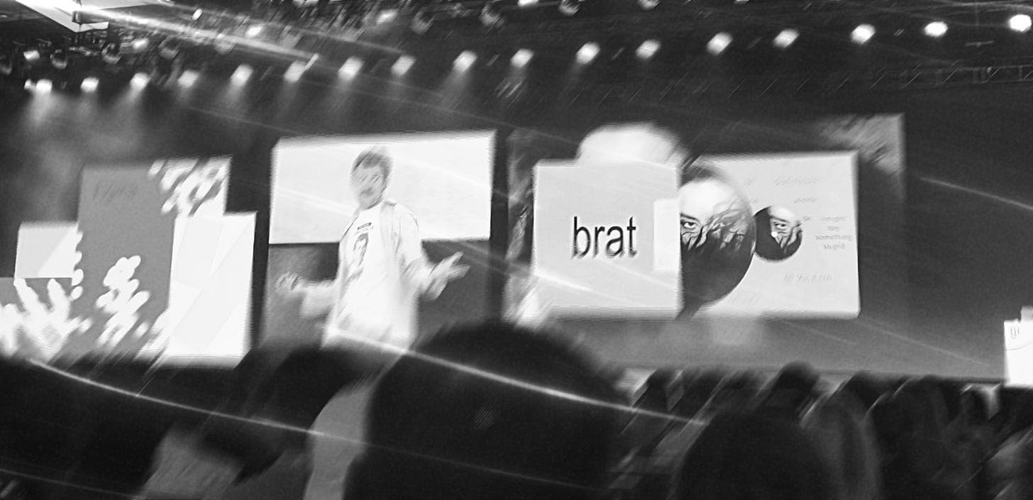 Brent presenting the brat album cover design at Config 2026